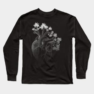 Silver Colored Anatomically Correct Human Heart - Palm Trees Long Sleeve T-Shirt